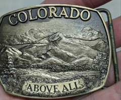 vintage COLORADO belt buckle MOUNTAINS above all SOLID BRONZE cowboy WESTERN