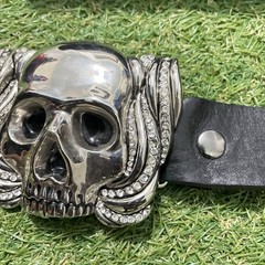Washed Up Hollywood Crystal Skull Head Belt Buckle Goth Tobacco Road 32 Black