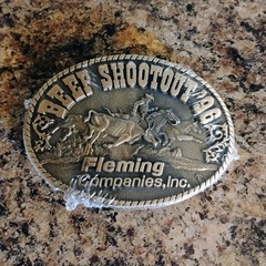 Fleming Companies, Inc. Rodeo Western Brass Belt Buckle 1.5in Embossed