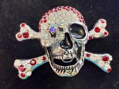 Pirate Skull Head Crossbones Red Clear Rhinestone Covered Costplay Belt Buckle