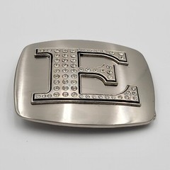 Initial E Monogram Square Belt Buckle Brushed Chrome With Rhinestones