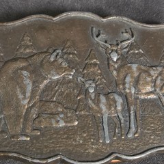 Vintage Bear Deer Forest Wildlife Belt Buckle Buck Doe Fawn Brass Tone 3.5&Prime;
