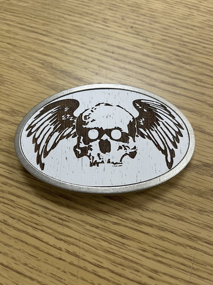 Skull With Wings Oval Belt Buckle