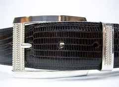 Sterling silver 925 buckle & loop, 44 grams w/Genuine Lizard 1.5  » belt U.S.A..