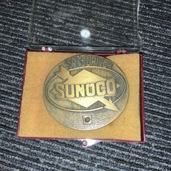 Sunoco Co. Trademark Logo SAFE DRIVER 20 Brass Belt Buckle Fuel Oil Gas Refining