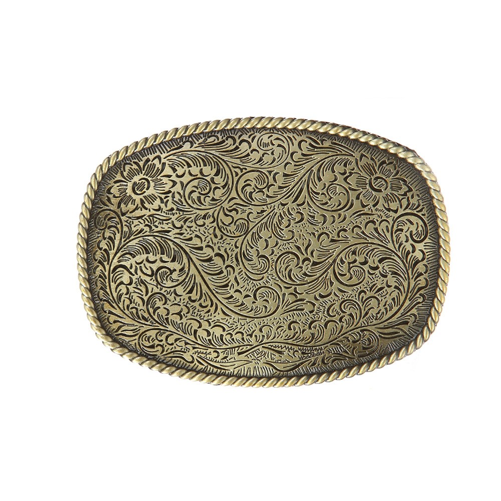 Vintage Western Cowboy Belt Buckle Floral Engraved Smooth Plate Buckle For Men
