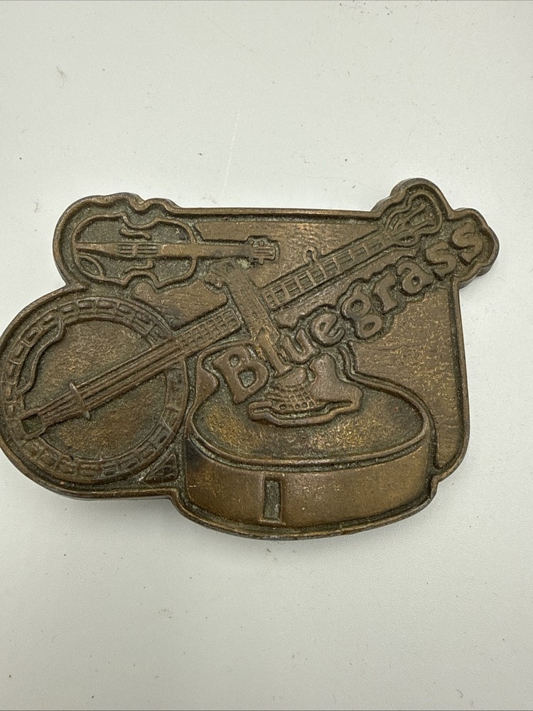 Vintage Bluegrass Music Fiddle Banjo Guitar Brass Western Belt Buckle