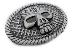 Men / Women Fashion Belt Buckle Silver Metal Skull Skeleton Oval Big Size Gothic