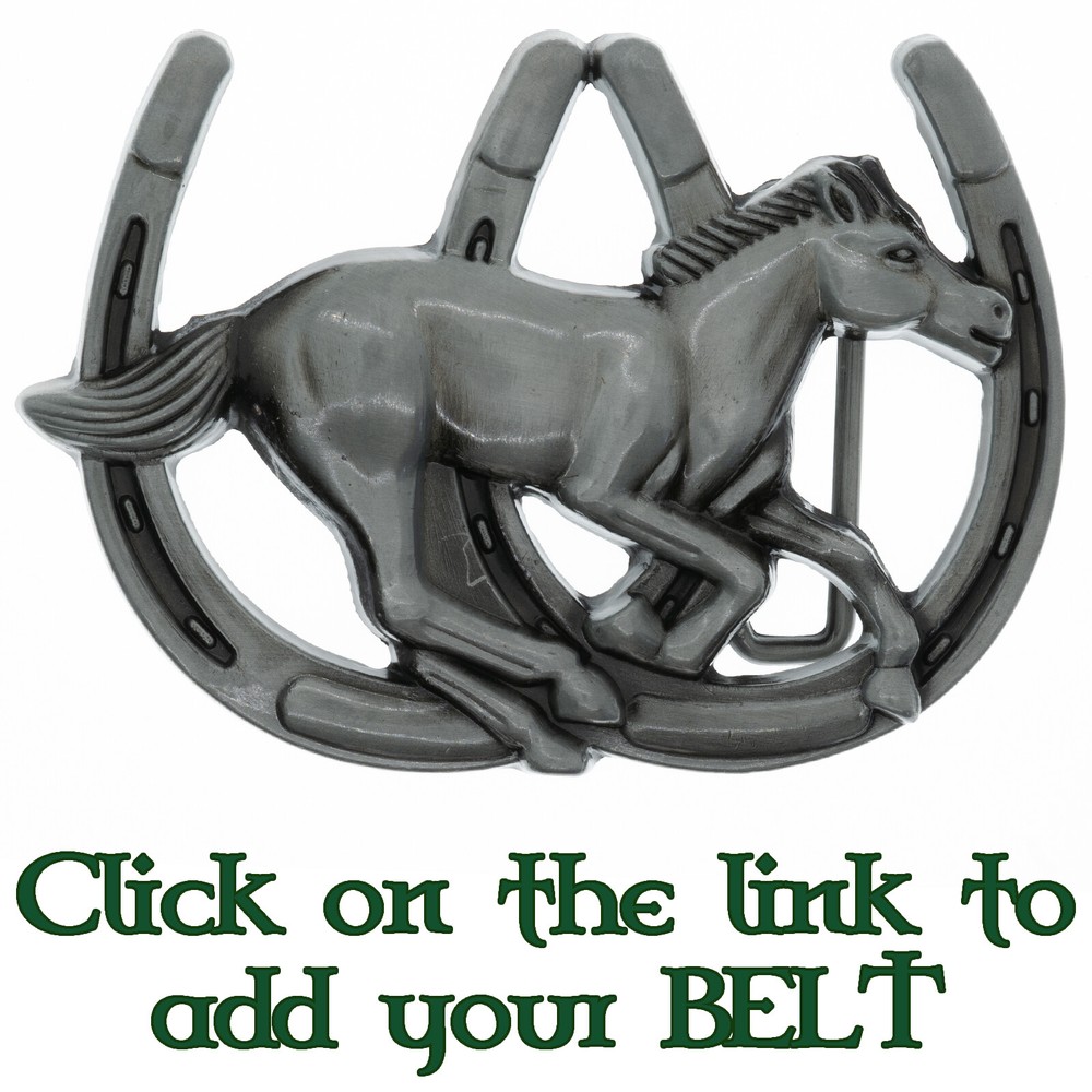 Horseshoe & Horse Lucky Belt Buckle Western Cowboy Equestrian Stallion
