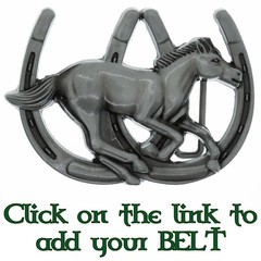 Horseshoe & Horse Lucky Belt Buckle Western Cowboy Equestrian Stallion