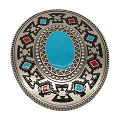 New Men Silver Metal Buckle Native Ethnic Aztec Style Oval Turquoise Blue Color