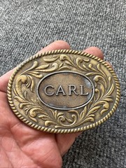 Vintage 1977 The Kinney Co « CARL » Heavy Duty Oval Metal Belt Buckle Q99