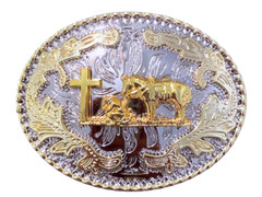 Praying Cowboy Horse Western Rodeo Gold Tone Design Fashion Cowboy Belt Buckle