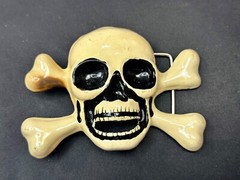 Skull And Crossbones – Silver & Black Enameled Cutout Belt Buckle By Fl&R