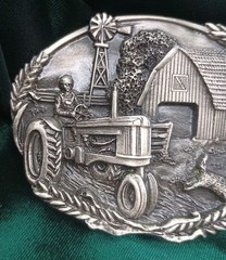 Bergamot Brass Works Belt Buckle Tractor Farm Barn Dog Windmill Wheat Seeds D-49