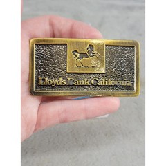Vintage Lloyds Bank California Belt Buckle Brass Tone Black Horse Logo with Case