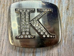 Custom Initial Letter K Monogram Silver Tone Belt Buckle – Missing a Rhinestone
