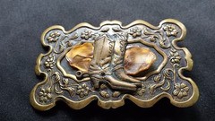 WESTERN COWBOY BOOTS FLORAL BELT BUCKLE INSERT DARK BRONZE BRASS TONED