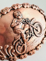 Vintage Copper BELT BUCKLE Racing Dirt Bike Motorcycle Chain Edge
