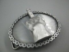 middle finger fuk you biker belt buckle