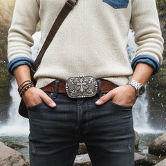 New Men Belt Buckle Antique Silver Metal Western Cross Weekend Fashion Accessory
