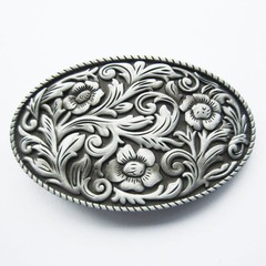 Antique Brushed Silver Western Flower Cowgirl Oval belt buckle also Stock in US
