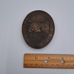 Vintage The Mutual Life First in America Insurance Advertising Metal Belt Buckle