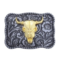 Western Bull Skull Belt Buckle Floral Engraved Cowboy Longhorn Gift 3. 5 x 2.5