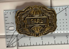 Vintage 1970s Belt Buckle Marked Carl by Oden Western Style Scalloped Edge Brass