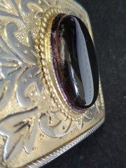 Vintage Western Belt Buckle Gold & Silver Tone Black Stone Mixed Metal