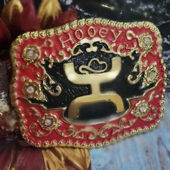 Western Cowbo belt buckle 3.5 X 4 inches gold red for 2&Prime; belt zinc alloy bling