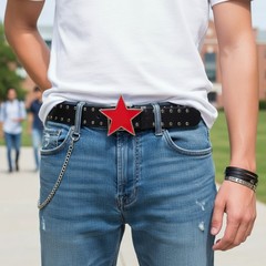 Western Fashion Red Men Women Belt Buckle Silver Metal Texas Lone Star TX Casual