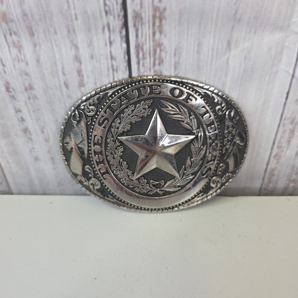Silver Tone Metal Belt Buckle State Of Texas Lone Star Western Fashion Cowboy