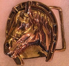 Vintage Metal Belt Buckle, Nice Brass Horse Head, Nice Western Design