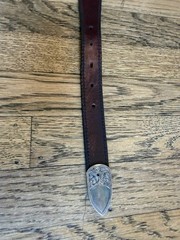 CLINT ORMS Sterling Silver Belt Buckle with Chacon size 38 Leather Belt