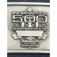 Vtg 1993 Indianapolis 500 Chevrolet Camaro Pace Car Pewter Belt Buckle 226/500