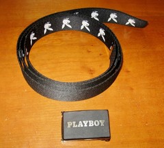 Playboy Bunny Belt w Buckle Bottle Opener Playboy Cloth Adjust Revisible Belt