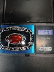 Western Red Stone Silver Belt Buckle