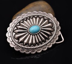 Huge Men Vintage Southeast Tribal Floral Turquoise Leather Belt Buckle Fits 40mm