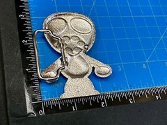 Robot Martian Boy Belt Buckle Silver Color Red Huge Adorable Eyes