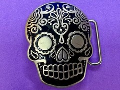 Day Of The Dead Black Skull Mexican Dia De Muertos Belt Buckle- Jeans Friend