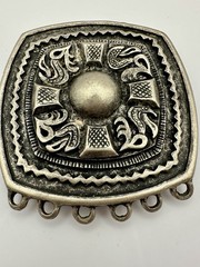 VTG Western Belt Buckle Ornate Silver Aztec Mexican Style EUC Heavy
