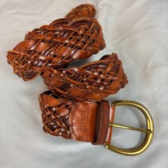 Fossil Braided Leather Belt Brown Woven Brass Buckle Large Boho Western festival