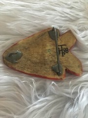 Vintage Horn Hand Made Carved Signed HT.98 Painted Red Arrow Pants Belt Buckle