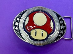 Nintendo Super Mario Bros Game Spinning Mushroom Reversible Novelty Belt Buckle