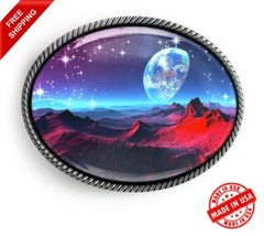 Sci-fi Belt Buckle – Alien Fantasy Landscape Handmade Silver Buckle – 629