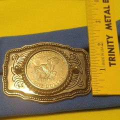 Men&rsquo;s Western Silver Tone Metal Belt Buckle 1.5&Prime; Scroll US $1 Eagle Coin