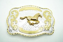 Large Western Horse Cowboy Cowgirl Gold/Silver Metal Belt Buckle