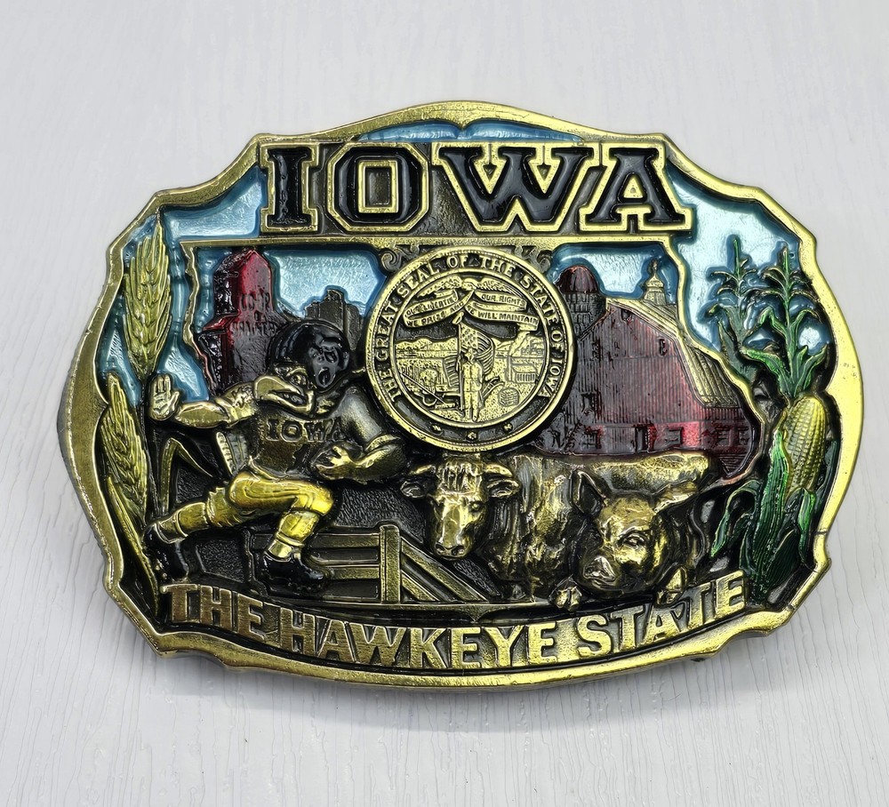 The Great American Buckle Co. 1986 Iowa Hawkeye State Enamel 1821 USA Made