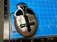 Skull Head with Iron Cross Gothic Vibe Motorcycle Biker Style 3D Belt Buckle